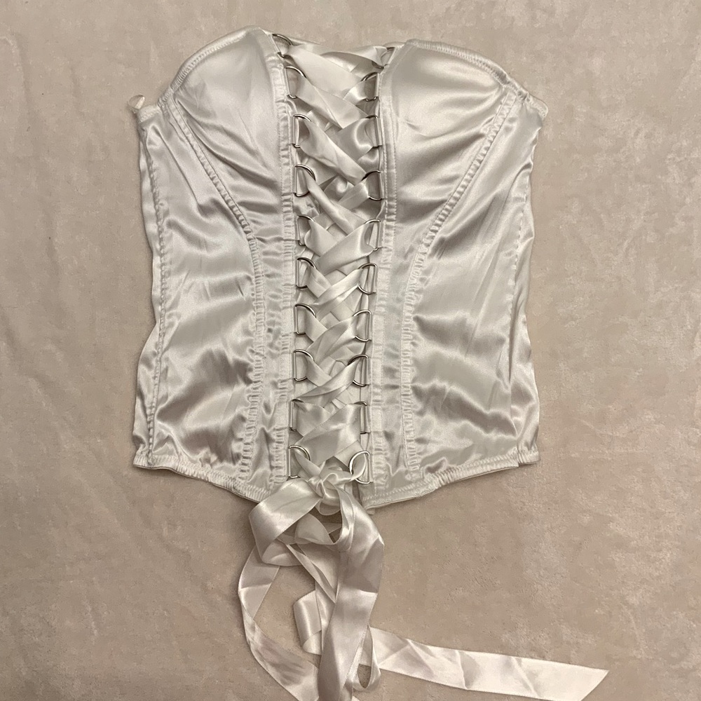 La Senza white satin lace up bridal bustier corset lingerie Size M